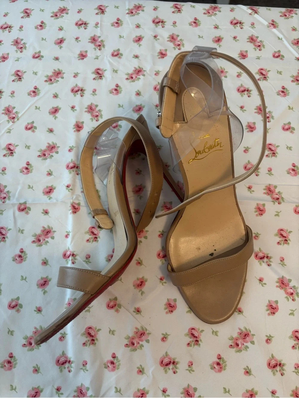 Christian Louboutin Beige Ankle-Strap Heeled Sandals